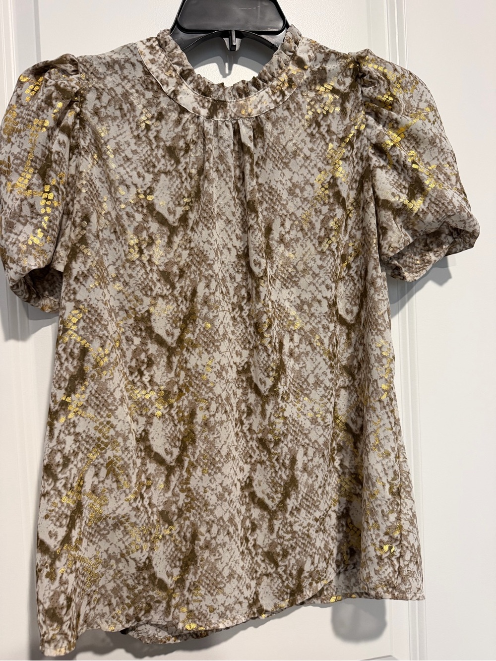 THML Cream and Brown Snake-Print Dress with Gold Accents